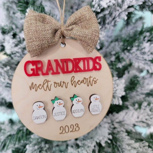 Custom Grandkids Snowman Ornament  - 1 to 10 snowmen