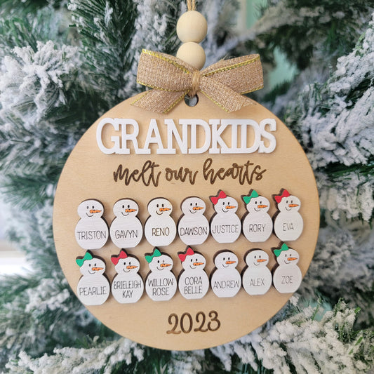 Custom Grandkids Snowman Ornament  - 11 to 20 snowmen