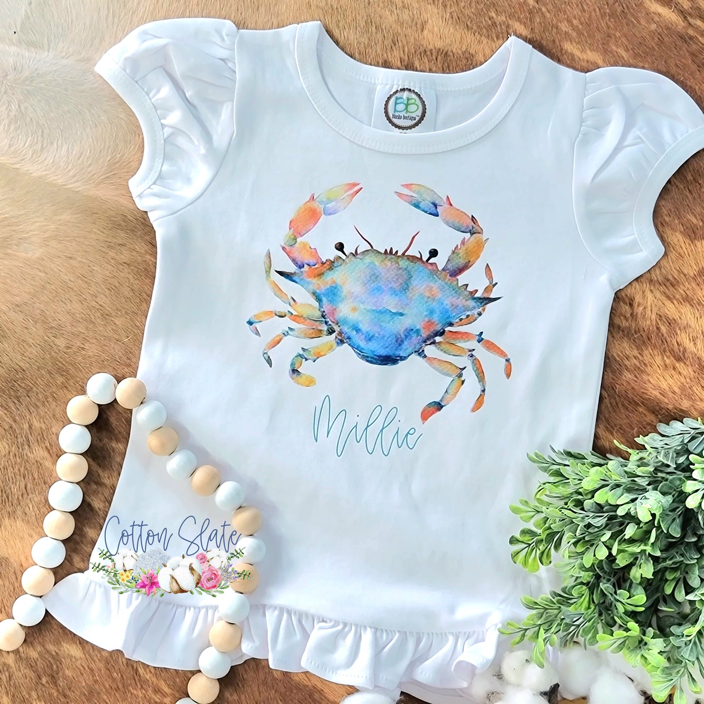 Personalized Watercolor Crab Ruffle Tee